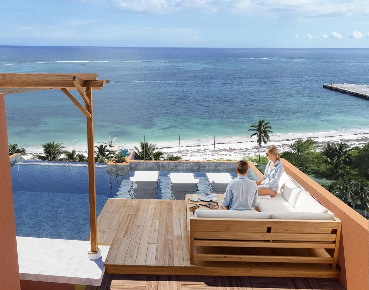 Two-Bedroom Oceanfront Condo with Jacuzzi Balcony in Puerto Morelos
