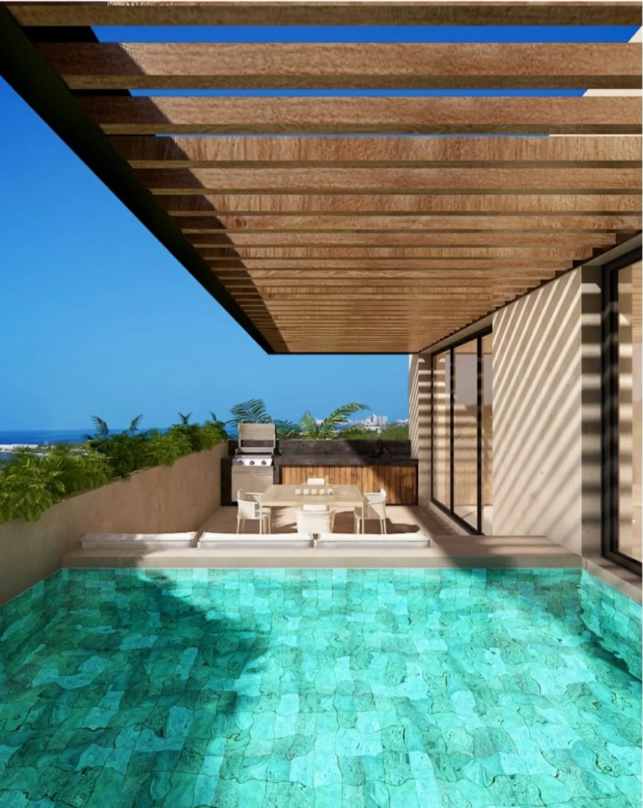 Modern 4-Bedroom Villa with Roof Garden Pool and Smart Features in Exclusive Cancún Neighborhood