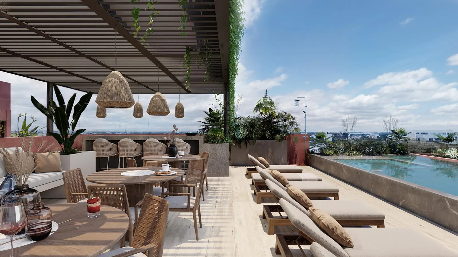 Modern Building with Rooftop Amenities, Pool, and Coworking Space