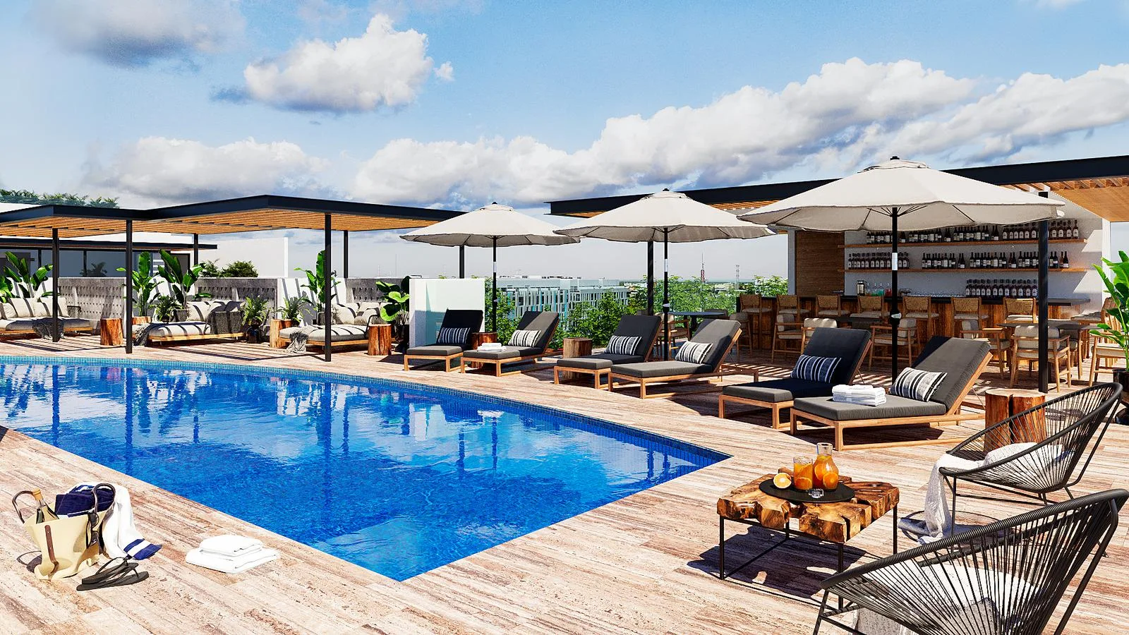 Residential Development with Rooftop Amenities and Swimming Facilities in Playa del Carmen Near 5th Avenue